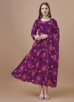 Hot Pink Faux Georgette Digital Print Fit And Flare Dress After Six Wear -Mahra Clothing Shop hot pink faux georgette digital print fit and flare dress drssck6004 u