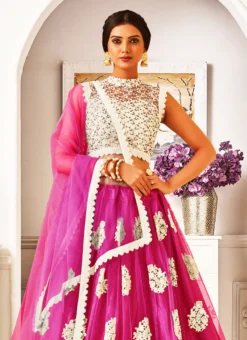 Hot Pink Mono Net Lace N Sequins Umbrella Lehenga Party Wear -Mahra Clothing Shop hot pink mono net lace n sequins umbrella lehenga ghskls5124g b