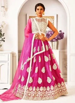 Hot Pink Mono Net Lace N Sequins Umbrella Lehenga Party Wear -Mahra Clothing Shop hot pink mono net lace n sequins umbrella lehenga ghskls5124g u