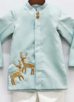 Ice Blue Cotton Silk Embroidered Boys Kurta Pyjama