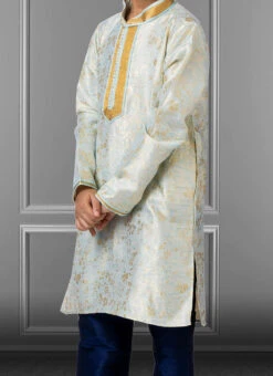 Ice Blue Linen Silk Boys Kurta Pyjama Party Wear
