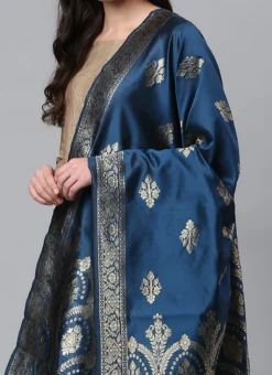 Indigo Blue Benarasi Silk Jacquard Woven Dupatta Festive Wear