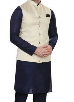 Ivory Art Silk Jacquard Nehru Jacket