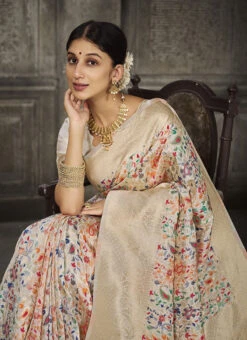 Jacquard Woven White Color Banarasi Silk Saree Party Wear -Mahra Clothing Shop jacquard woven white color banarasi silk saree sasacw3263 b