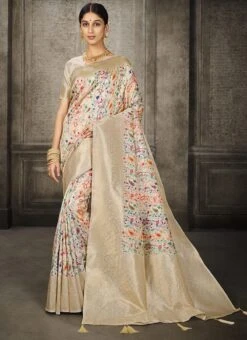 Jacquard Woven White Color Banarasi Silk Saree Party Wear -Mahra Clothing Shop jacquard woven white color banarasi silk saree sasacw3263 u