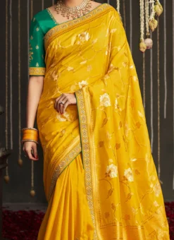 Kajal Aggarwal Yellow Silk Embroidery Saree Festive Wear