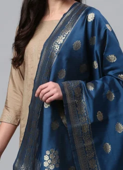 Lapis Blue Benarasi Silk Jacquard Woven Dupatta Festive Wear