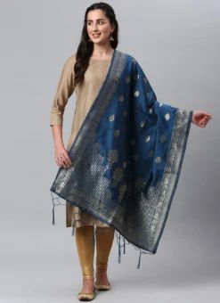 Lapis Blue Benarasi Silk Jacquard Woven Dupatta Festive Wear -Mahra Clothing Shop lapis blue benarasi silk jacquard woven dupatta dpsli1403108ib u