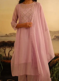 Lavender Chanderi Silk Embroidered Dupatta Party Wear