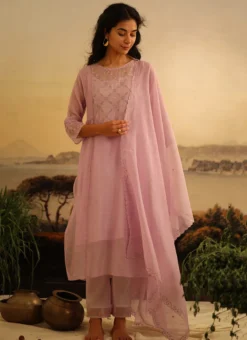 Lavender Chanderi Silk Embroidered Dupatta Party Wear -Mahra Clothing Shop lavender chanderi silk embroidered dupatta dpbadcsdul01 u