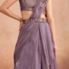 Lavender Chinon Silk Embroidered Ready Pleated Saree Party Wear