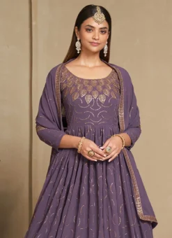Lavender Faux Georgette Sequins Dresses And Gown Party Wear -Mahra Clothing Shop lavender faux georgette sequins dresses and gown bgwrsad7103 b