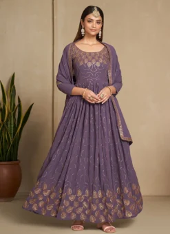 Lavender Faux Georgette Sequins Dresses And Gown Party Wear -Mahra Clothing Shop lavender faux georgette sequins dresses and gown bgwrsad7103 u