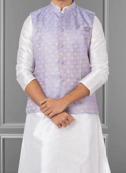 Lavender Linen Silk Nehru Jacket