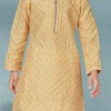Lemon Yellow Cotton Jacquard Kurta Pyjama Party Wear