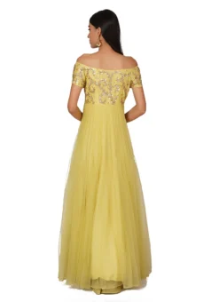 Lemon Yellow Net Embroidered Anarkali Suit Party Wear -Mahra Clothing Shop lemon yellow net embroidered anarkali suit sldvc126 b