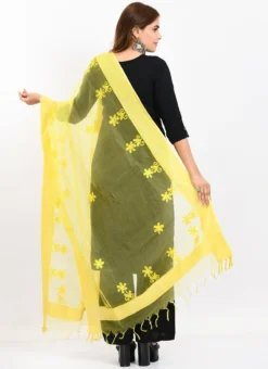 Lemon Yellow Organza Cotton Chikankari Embroidery Dupatta Work Wear -Mahra Clothing Shop lemon yellow organza cotton chikankari embroidery dupatta dpdmimfd113 b