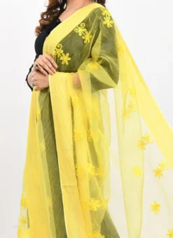 Lemon Yellow Organza Cotton Chikankari Embroidery Dupatta Work Wear