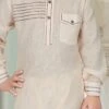 Light Beige Teens Art Silk Cotton Pathani Set
