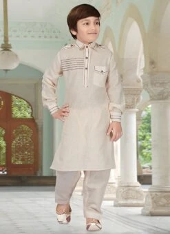 Light Beige Teens Art Silk Cotton Pathani Set -Mahra Clothing Shop light beige teens art silk cotton pathani set kddss418t u