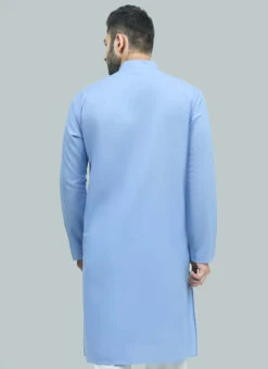 Light Blue Blended Cotton Kurta Pyjama Festive Wear -Mahra Clothing Shop light blue blended cotton kurta pyjama kpdsal19lbl b