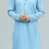 Light Blue Blended Cotton Kurta Pyjama Festive Wear