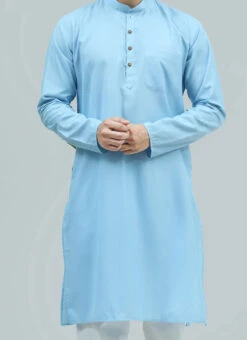 Light Blue Blended Cotton Kurta Pyjama Festive Wear