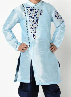Light Blue Dupion Silk Embroidered Kurta Pyjama
