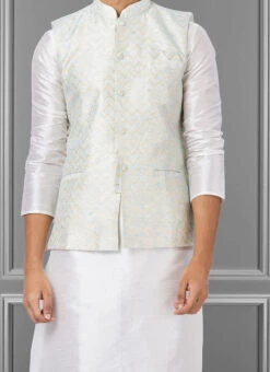 Light Blue Linen Silk Nehru Jacket