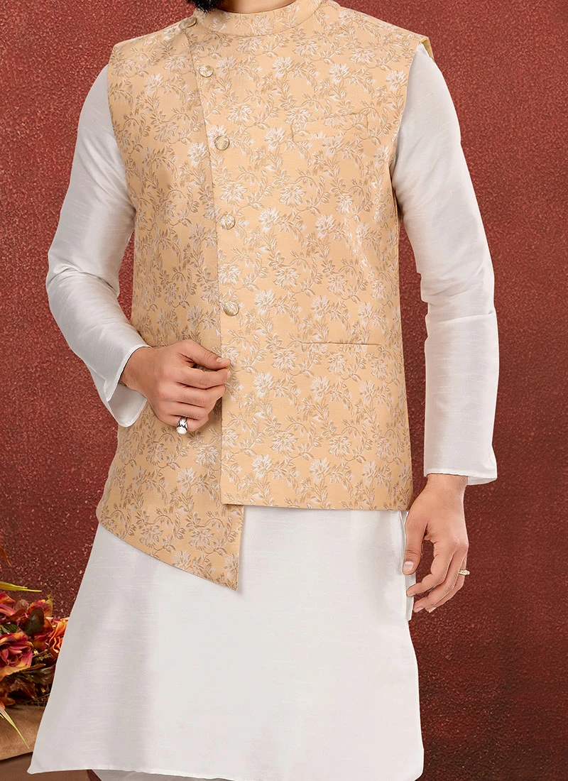 Light Gold Jacquard Silk Jacquard Nehru Jacket 1 Light Gold Jacquard Silk Jacquard Nehru Jacket