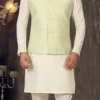 Light Green Art Silk Brocade Nehru Jacket
