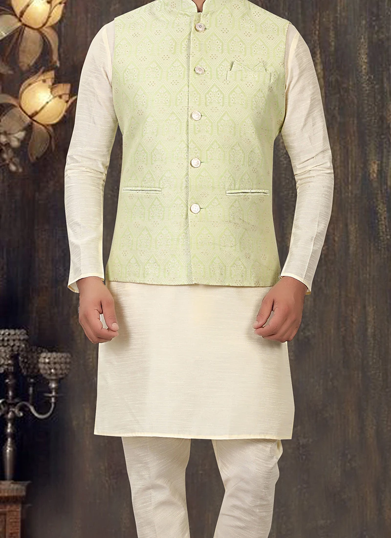 Light Green Art Silk Brocade Nehru Jacket 1 Light Green Art Silk Brocade Nehru Jacket