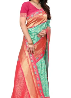 Light Green Banarasi Silk Jacquard Work Saree Festive Wear