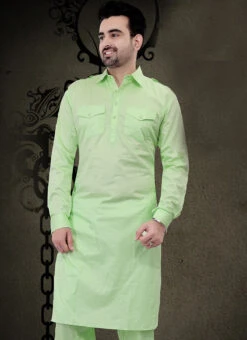 Light Green Cotton Pathani Set Festive Wear -Mahra Clothing Shop light green cotton pathani set kpmss4007 b
