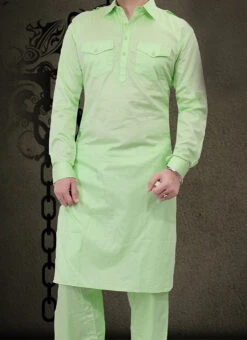 Light Green Cotton Pathani Set Festive Wear