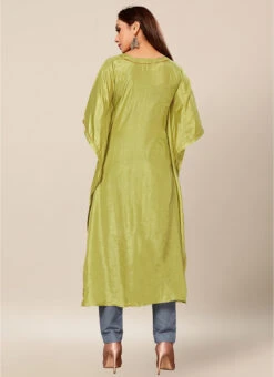 Light Green Dola Silk Kaftan Work Wear -Mahra Clothing Shop light green dola silk kaftan krsakf1106 b