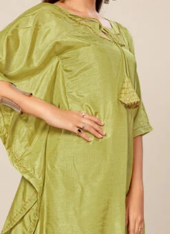 Light Green Dola Silk Kaftan Work Wear