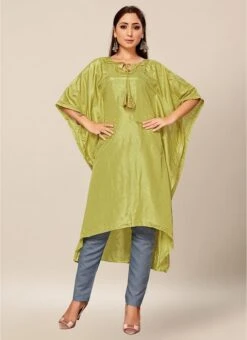 Light Green Dola Silk Kaftan Work Wear -Mahra Clothing Shop light green dola silk kaftan krsakf1106 u