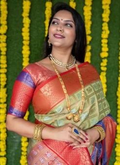 Light Green Kancheepuram Silk Zari Weaving Work Saree Festive Wear -Mahra Clothing Shop light green kancheepuram silk zari weaving work saree sasom11 b