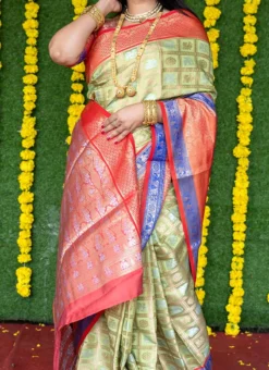Light Green Kancheepuram Silk Zari Weaving Work Saree Festive Wear