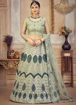 Light Green Net Embroidery Umbrella Lehenga Party Wear -Mahra Clothing Shop light green net embroidery umbrella lehenga ghswe00101045 u