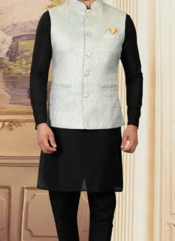 Light Grey Art Silk Brocade Nehru Jacket