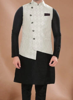 Light Grey Art Silk Jacquard Bandhgala Jacket