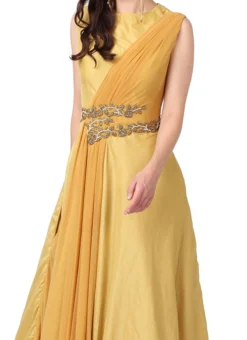 Light Mustard Silk Embroidered Anarkali Suit Party Wear