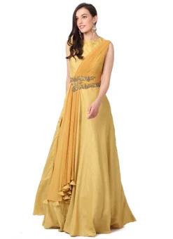 Light Mustard Silk Embroidered Anarkali Suit Party Wear -Mahra Clothing Shop light mustard silk embroidered anarkali suit sldvc131 u
