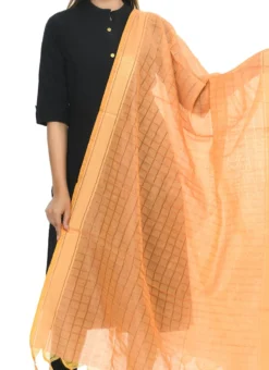 Light Orange Handloom Cotton Weaving Work Dupatta Work Wear