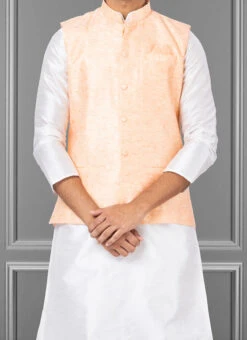 Light Peach Linen Silk Nehru Jacket