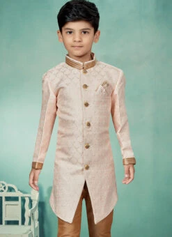 Light Pink Art Silk Jacquard Indowestern Sherwani Party Wear -Mahra Clothing Shop light pink art silk jacquard indowestern sherwani kdbmsgrk550 b