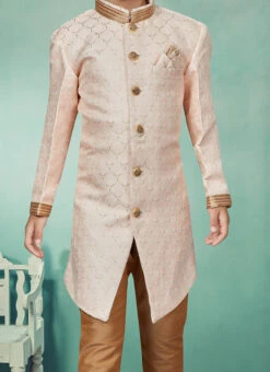 Light Pink Art Silk Jacquard Indowestern Sherwani Party Wear