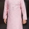 Light Pink Blended Cotton Printed Kids Boys Kurta Pyjama Festive Wear